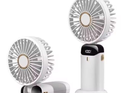White colour Hand Fan Rechargeable LED Power Display 5 Speed Mini Portable Fan Hand Held Fans