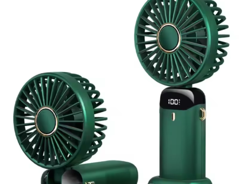 Green colour Hand Fan Rechargeable LED Power Display 5 Speed Mini Portable Fan Hand Held Fans