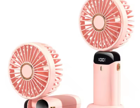 Pink colour Hand Fan Rechargeable LED Power Display 5 Speed Mini Portable Fan Hand Held Fans