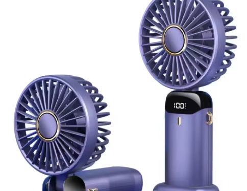 Blue colour Hand Fan Rechargeable LED Power Display 5 Speed Mini Portable Fan Hand Held Fans
