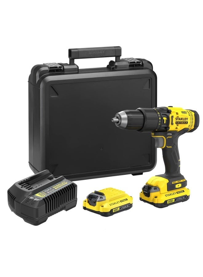 STANLEY FATMAX SCD711C2K-B1 20V 1.5Ah Cordless Brushed Hammer Drill Machine With 2pcs Batteries & 1pc Charger