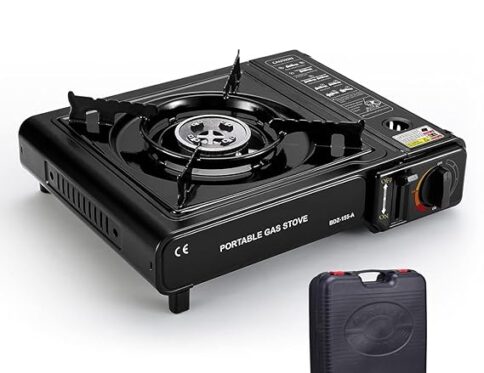 Camp Stove Portable 2-in-1 LPG & Butane Gas Grill Camping Accessories Outdoor Windproof Thickened Metal Material